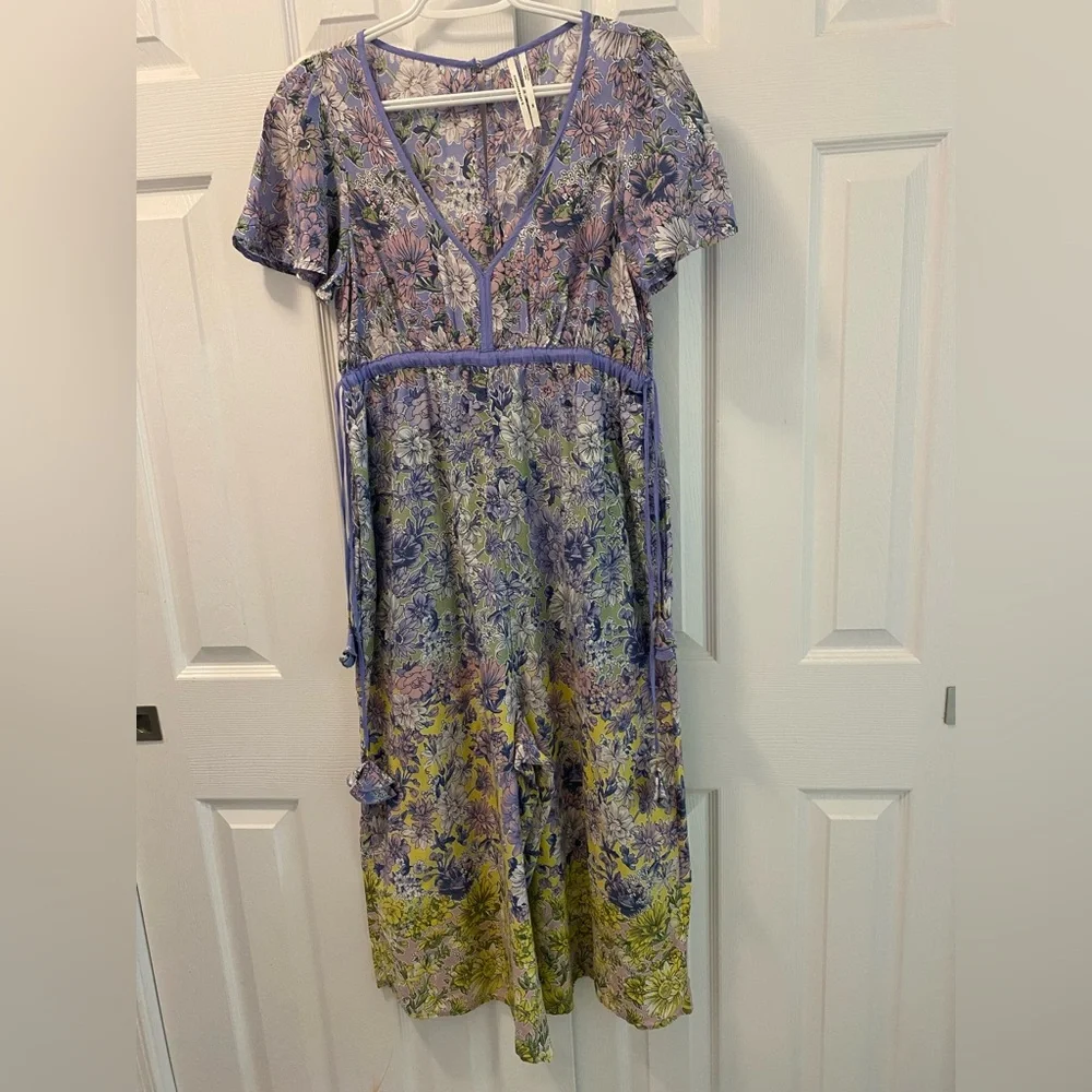 Anthropologie | Romerio Sleep Floral Wide Leg Jumpsuit | Purple & Yellow |  | XS - Picture 5 of 15